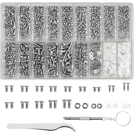 Kit de Réparation Lunettes 1000 Pièces Mini Tournevis Pince à Épiler Vis Écrous Assortiment