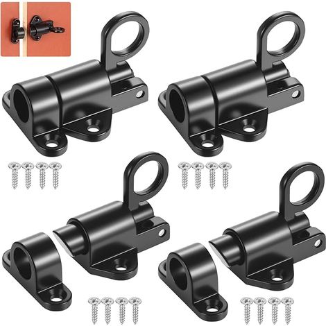 4 Pcs Loquet Coulissant Automatique Verrou de Porte, Loquet Porte Coulissante Automatiques à Ressort noir pour fenêtres, portes de cabanon, portes d'armoires en bois, portails, trappes de grenier (1/5)