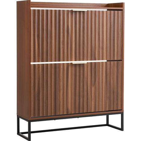 VEVOR Scarpiera con 2 Ante, Scarpiera Salvaspazio, Ribaltabile Indipendente per Ingresso, Corridoio, Soggiorno, Veranda, Portascarpe Moderno 3 Cassetti Pieghevoli 80 x 24 x 100 cm, Marrone
