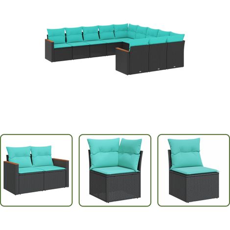 Gartenmöbel - 11-teiliges Gartensofa-Set mit Kissen, schwarzes Polyrattan (1/5)