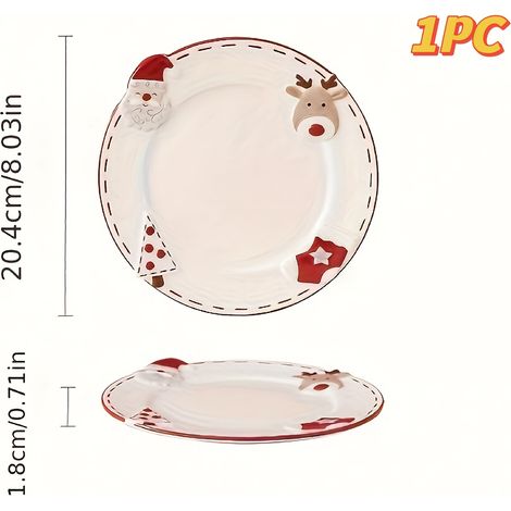 1pc Assiette de Dîner en Céramique Père Noël Scandinave - Assiettes Rondes en Relief pour Salades, Desserts & Plus - Vaisselle Élégante pour la Table (1/5)
