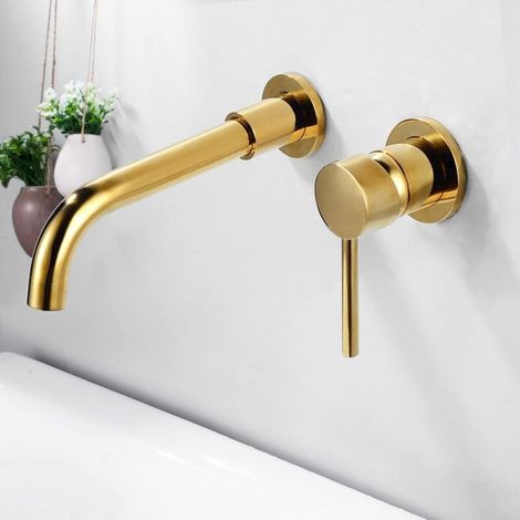 360° drehbare Wandarmatur für Waschtische, Badezimmerarmatur für Badewanne und Waschbecken, modernes Design, Einbau-Wandarmatur, glattes Gold (1/4)