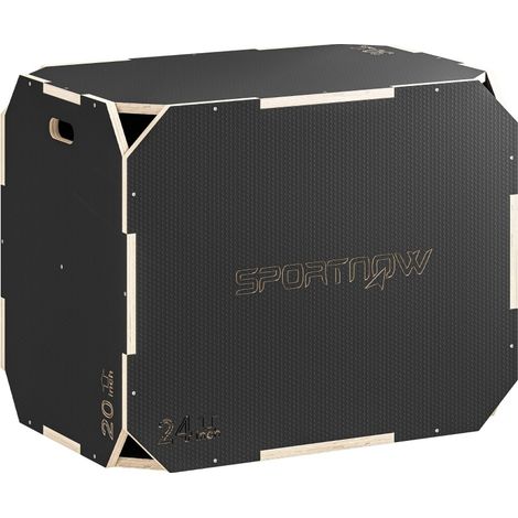 Plyo-Box 3-en-1 en bois noir avec prises, 3 hauteurs pour entraînement fitness intérieur et extérieur (1/5)