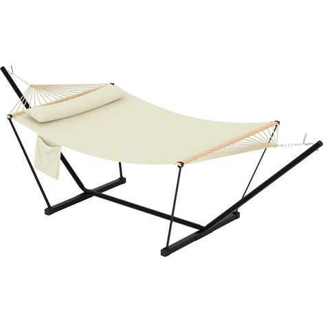 Hamac Double avec Support Réglable - Structure en Acier Heavy Duty - Confortable & Portable - Pour Jardin & Plage - Beige (1/5)
