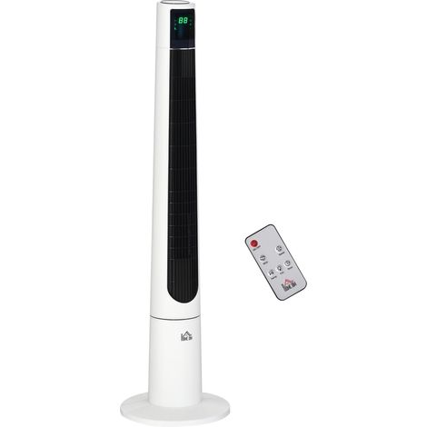HOMCOM ventilador de torre, ventilador de pie silencioso 50W con control remoto, 3 velocidades, 3 modos, temporizador 12H, oscilación 40°, blanco