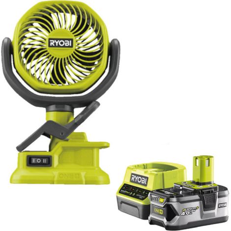 Confezione RYOBI 18V OnePlus RCF18-0 Ventilatore ad artiglio - 1 batteria 4.0Ah - 1 caricatore rapido RC18120-140