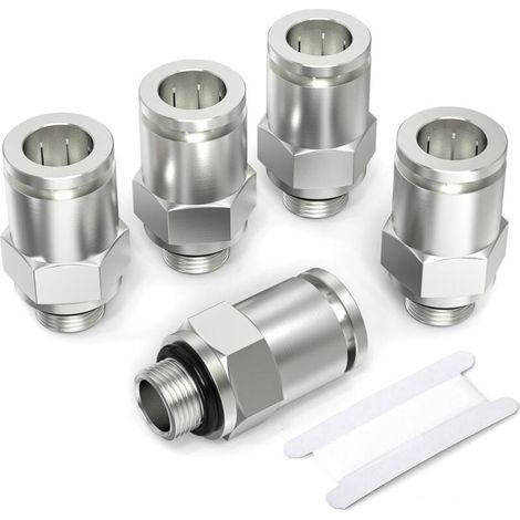 5 pièces raccord pneumatique en laiton nickelé, droit, diamètre extérieur de tube 6 mm, filetage PC6–M5