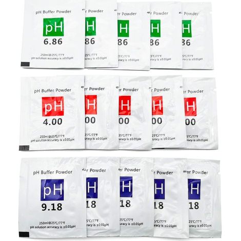 reno – Paquete de 15 sobres de solución tampón de pH 4,00/6,86/9,18 – Precisión ±0,01 pH – Para calibración de medidores de pH – Resistente a la humedad (1/5)