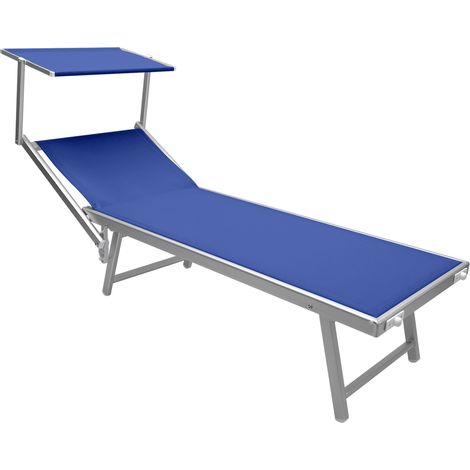 Lettino Prendisole Deluxe In Alluminio Pieghevole Professionale Sdraio Con Tettino Parasole Tessuto Textilene Impermeabile Resistente Raggi Uv Giardino Piscina Spiaggia Terrazzo  Blu