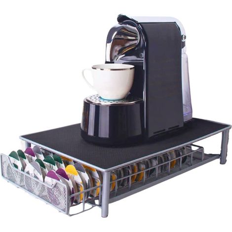 Tiroir Porte Dosettes à Café x60 - Support Capsules en Métal Rangement - Gris (1/5)