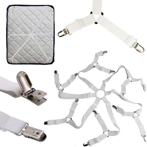 Sangles De Drap Réglables avec Pinces à Drap Antidérapantes(Blanc) Blanc, blanc ENSEMBLE SOMMIER MATELAS (1/5)