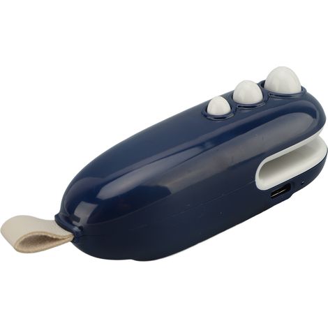 Mini scelleuse de sacs rechargeable, portable et à main, avec fonction de mise sous vide et de découpe pour sacs en plastique, sachets de goûter et sacs de conservation des aliments (bleu). (1/5)