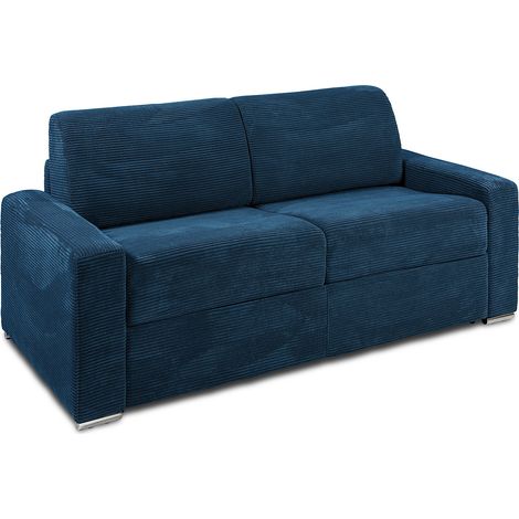 Divano letto 3 posti a ribalta Posto letto 140 cm Materasso 14 cm in Velluto coste Blu - CALITO