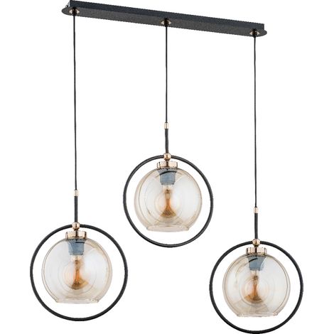 Suspension noire barre 3 globes verre 3xE27 Alfa Seldi (1/3)