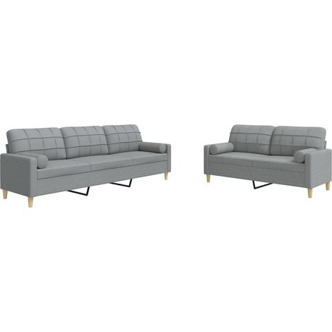 vidaXL Set Divani 2 pz con Cuscini Decorativi Grigio Chiaro in Tessuto (1/5)