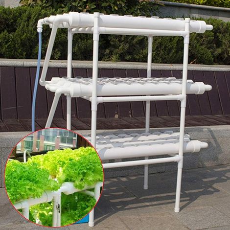 3 Ebenen Hydroponic Grow Kit, Hydroponic System Hydroponische von Obst, Gemüse und Pflanzen, 108 Löcher 12 Rohrmenge Hydroponisches PVC-U Pipe Timing Device für Haus, Garten, Büro (1/5)