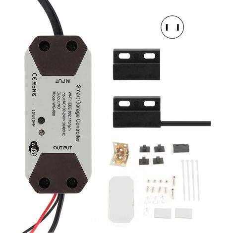 Interrupteur de porte de garage WiFi intelligent, contrôle vocal et application à distance, compatible Google Assistant et TUYA, 100-240V, prise US (1/5)