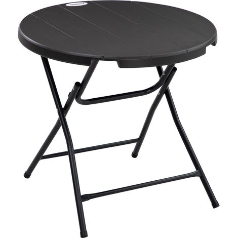 Gartentisch, Runder Klapptisch, Ø80 Cm Beistelltisch Für 4 Personen, Garten Esstisch Mit Dekorativer Holzoptik, Für Balkon, Dunkelgrau