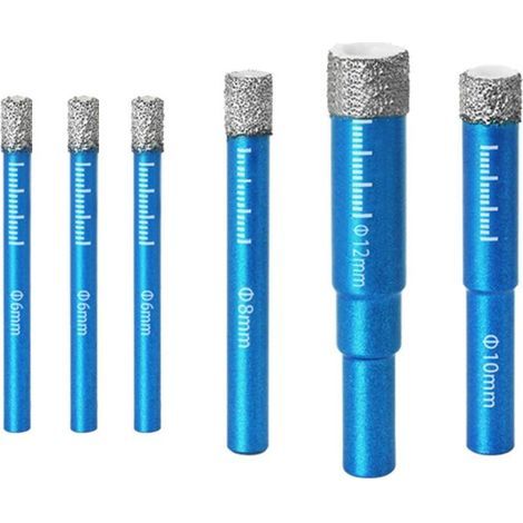 Lot de 6 forets diamantés pour granit, céramique, carrelage, pierre et verre (6mm, 6mm, 6mm, 8mm, 10mm, 12mm) (1/4)