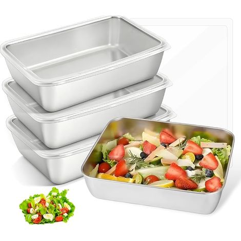4 Pièces Boîtes De Conservation En Acier Inoxydable, Boîte À Charcuterie En Acier Inoxydable, Boîtes À Charcuterie Pour Réfrigérateur, Récipient Stockage Conservation Alimentaire Inoxydable (1/5)