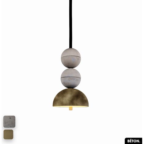 Lampe de suspension en béton velours - BOSFOR CONCRETE VELVET GRIS - PEYOTE 2 BALLES LED 14W (1/2)