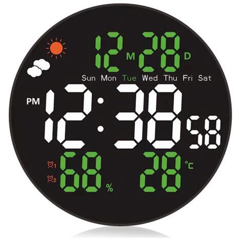 Pair Grande horloge murale numérique de 20 cm (8 pouces) avec changement de couleur RVB, télécommande, luminosité automatique, affichage de la température, week-end pour la maison/chambre (1/4)