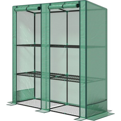Serre de jardin Serre de jardin avec étagères métalliques à 3 niveaux serre de balcon couverture PE toit incliné 144 x 48 x 152 cm vert (1/5)