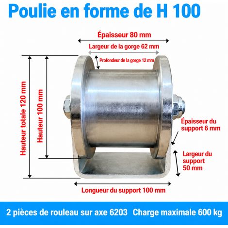 Galet de guidage 100H pour rail profilé, gorge 62 mm avec support fer plat acier inoxydable 100h 62 – Livraison gratuite