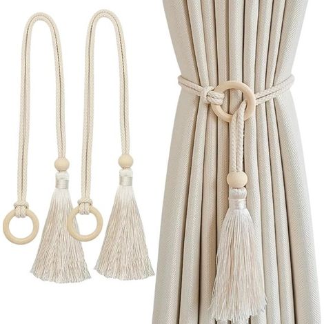 Fermatende — Beige — Accessori per tende — Corda di cotone — Fermatende fissi — Fermatende regolabili con cristalli — Set da 2 (1/5)
