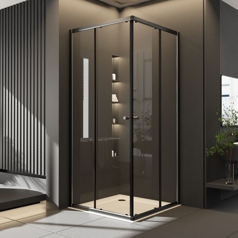 Duschkabine Schwarz 80x100x185cm Schiebetür Eckeinstieg Duschkabine Duschabtrennung aus 6mm ESG Sicherheitsglas, Komplettdusche Duschtür Dusche Duschwand Höhe 185cm (1/5)