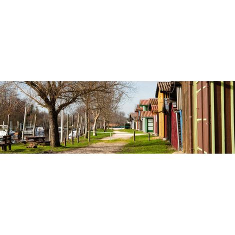 Tableau sur toile port Biganos 45x135 cm - Impression sur Toile Murale Décorative - Image imprimée en HD sur Toile - Toile sur Châssis en Bois FSC - Fabriqué en France (1/4)