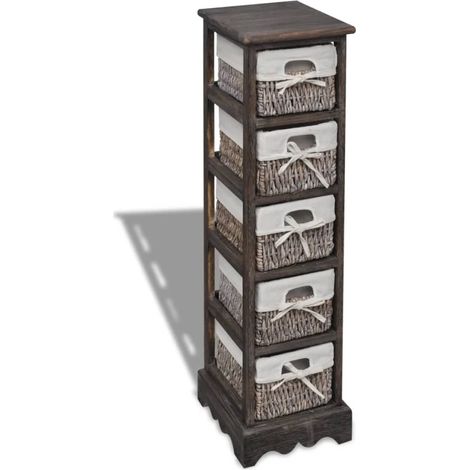 Korbregal Holz mit 5 Körben Braun