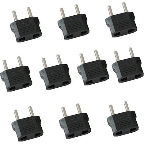 Adaptador de enchufe de viaje - Convertidor UE - Viajes por Europa - Sin convertidor de voltaje - 10 unidades - Negro (1/5)