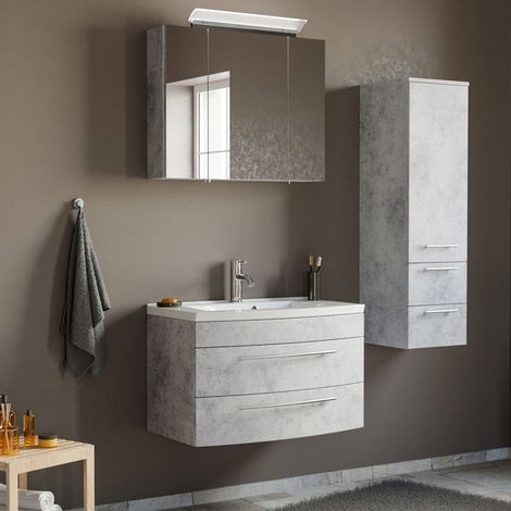 Badezimmer Waschplatz Set mit 80cm Waschtisch & LED-Spiegelschrank MAPUTO-02 in Beton-Optik BxHxT ca. 132x200x49cm (1/5)