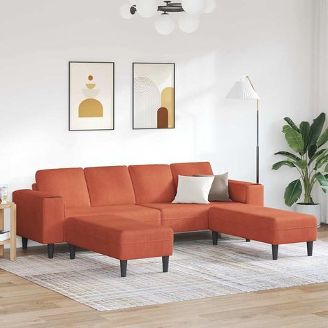 Sofa en tissu Rouge orange 208 cm Tissu en velours côtelé vidaXL (1/4)
