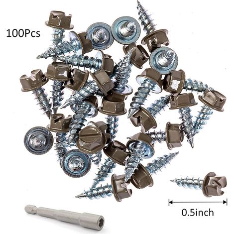 Ahlsen Tornillos para canalones, paquete de 100 - Sujetadores, tornillos para bajantes, canalones - Inoxidables y resistentes - para madera, aluminio y otros materiales, 0,5 pulgadas (1/4)