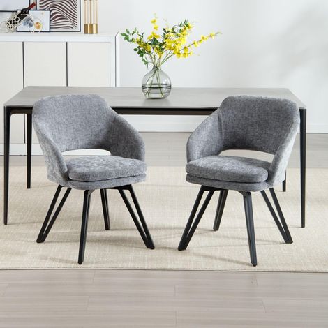 Wahson Juego de 2 Sillas de Comedor de Chenilla Tapizadas, Giratorias con Respaldo para Cocina y Salón, Gris
