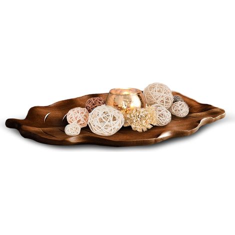 Bol décoratif en bois, bougeoir vintage en bois, coupe à fruits, bol décoratif fait main, plateau de service en bois pour cuisine, salon, maison de campagne et café (22,5 x 10,5 x 1,5 cm) (1/5)