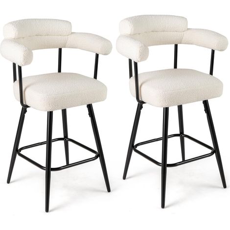 Set di 2 sgabelli da bar girevoli, sedie da bancone alte 69 cm con schienale curvo e braccioli, gambe in metallo, Bianco (1/5)