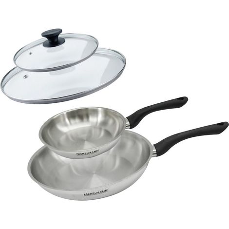 Set 2 poêles 20 et 28 cm en inox et couvercles verres Fackelmann Geneva (1/5)