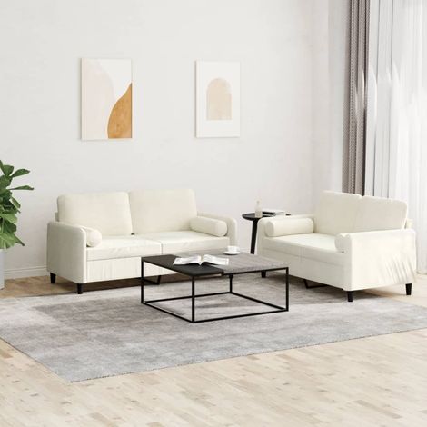 2-tlg. Sofagarnitur mit Kissen Creme Samt (1/5)