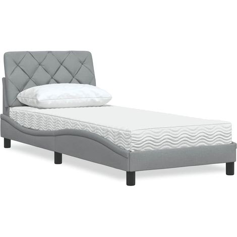 Lit avec matelas-Lit Adulte avec matelas gris clair 90x190 cm tissu 507185 (1/5)
