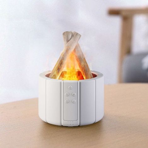 royaluxe -Diffus d'huiles Essentielles, avec Effet Flamme, 250 ML Humidificat d'air, Luminosité Réglable, 3 Minuteries, avec Télécommande, Diffus Aromathérapie Silencieux (Blanc) (1/5)