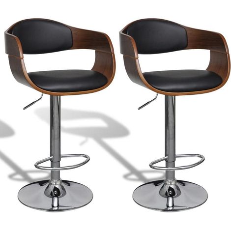 Conjunto de dos taburetes de bar de diseño asiento de silla con respaldo piel sintética negra 1202186