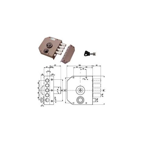 SERRATURA LATERALE DA APPLICARE CON SCROCCO A POMPA 30610- - mm.60 SX cilindro ø mm.30 (30610VS60) - 1 pezzi MOTTURA