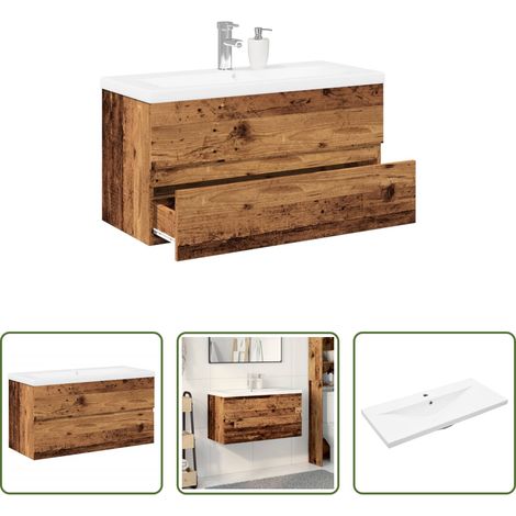vidaXL Rangement salle de bain - Armoire lavabo avec bassin intégré vieux bois (1/5)