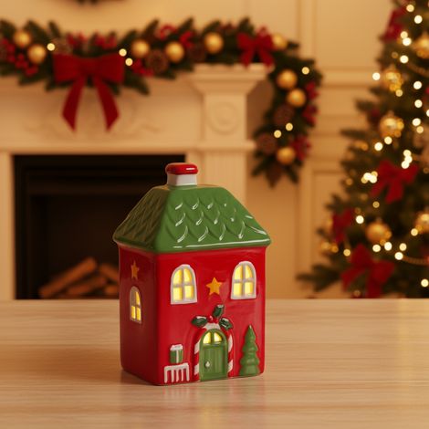 Casetta natalizia con LED per mini villaggi di natale, decorazione da h 14,5 cm -Rosso (1/5)