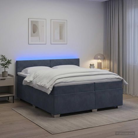 Cama con Base Tapizada, Colchón y Luz LED Gris oscuro (1/5)
