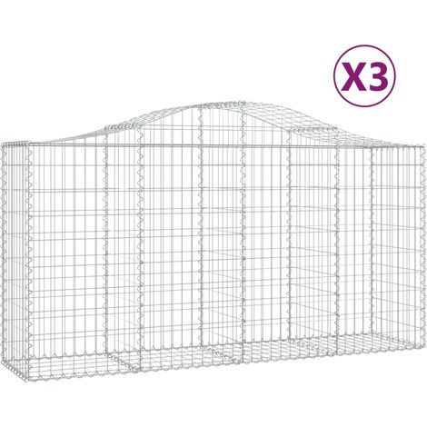 Gabbione Cestini Recinzione Gabbia Muro di Sostegno Arco 3 pz 200 x 50 x 100/120 cm Ferro Zincato Argento 020040743