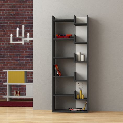 Decortie Oppa Modern Bookcase Display Unit  Tall 162.4cm Anthracite Grey White (1/3)